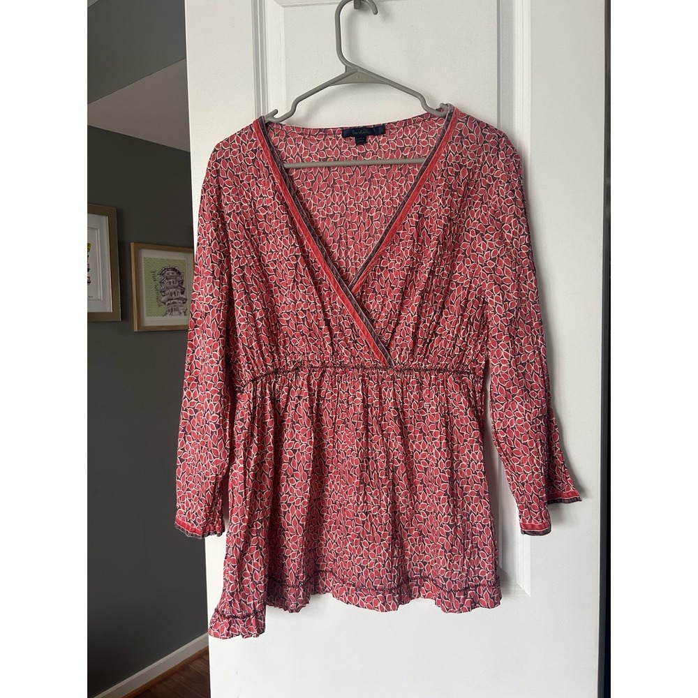 Boden Women's Pink 3/4 Length Sleeve Top Velvet Trim Plus Size 20 Blouse Cotton